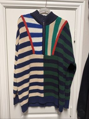 Amalli Talli Knit Quarter Zip Sweater Striped Large